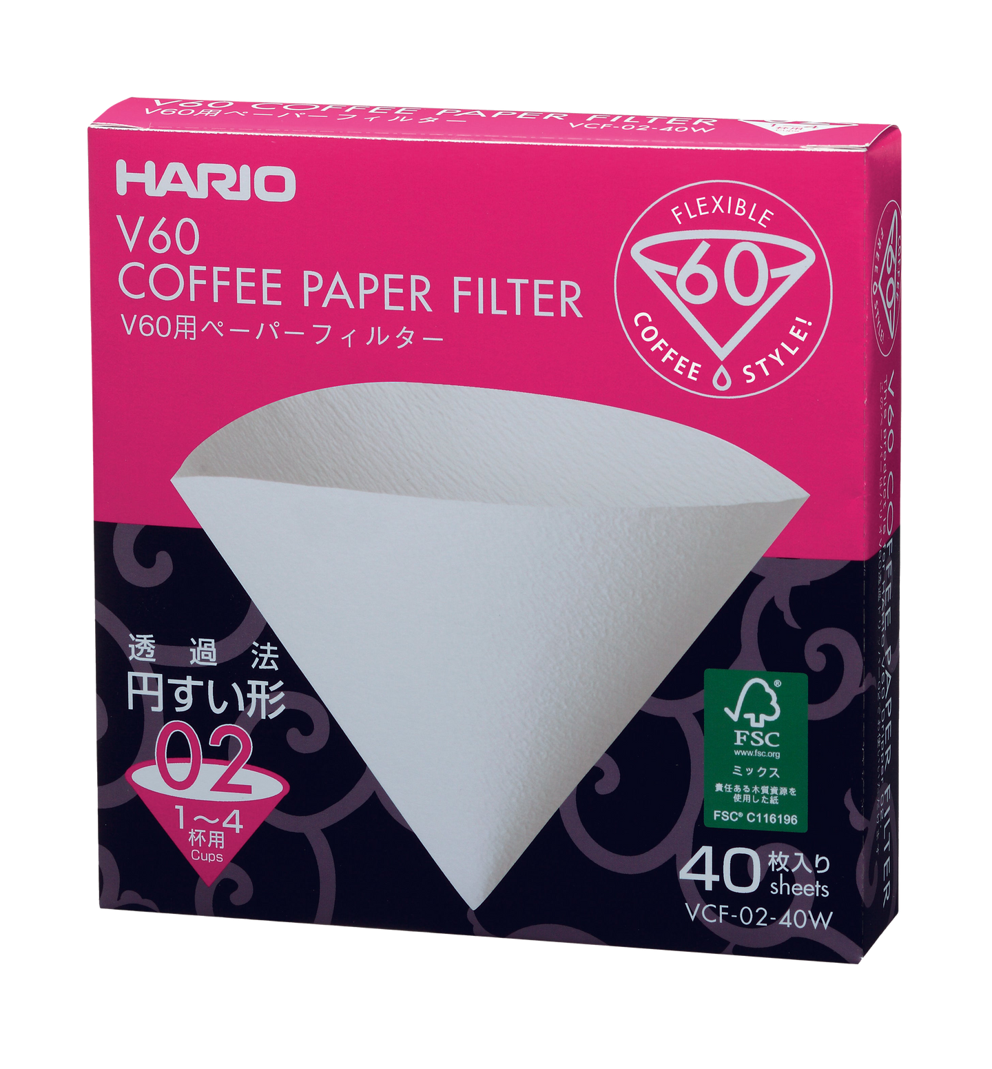 Hario Paper Filter White for 02 Dripper 40ct